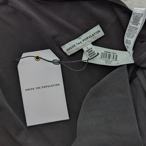 Dress The Population Martine LBD One Shoulder Stretch Knee Length Black L NWT - Picture 13 of 14